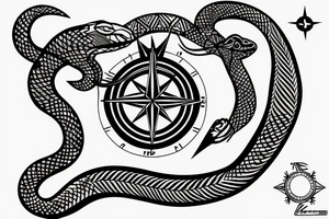 Snake goring through a compass,long body, curves tattoo idea