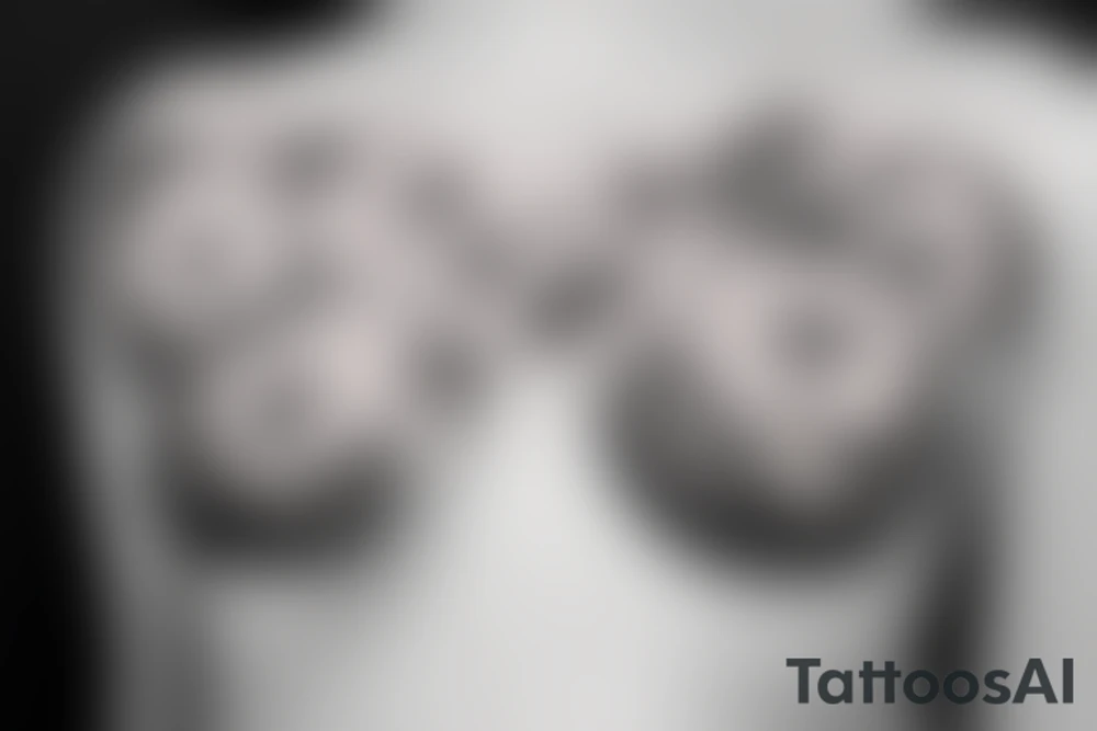 Underboob clouds with stars and flowers tattoo idea