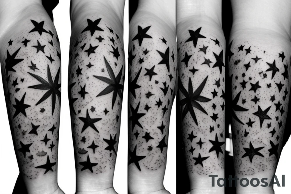 clouds with stars and flowers tattoo idea