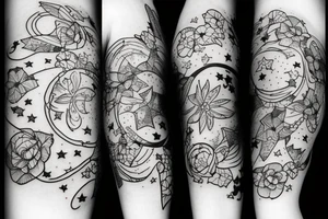 clouds with stars and flowers tattoo idea
