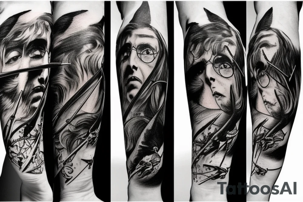 harry potter flying broom and fighting dragon tattoo idea