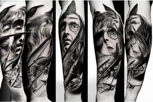 harry potter flying broom and fighting dragon tattoo idea
