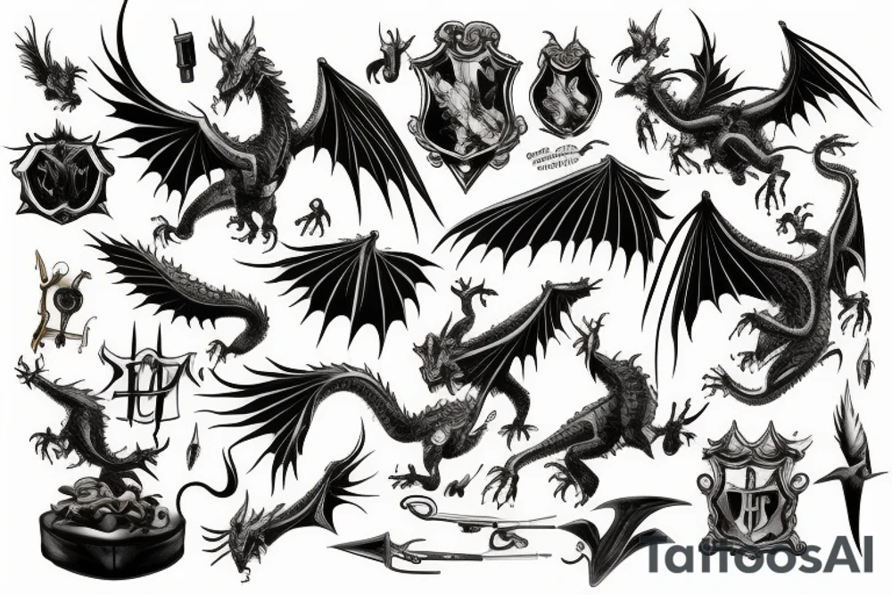 harry potter flying broom and fighting dragon tattoo idea