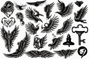 vintage key with wings tattoo idea
