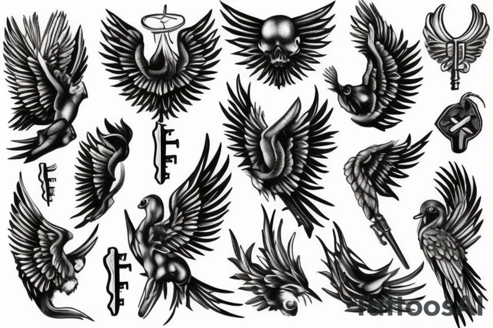 vintage key with wings tattoo idea