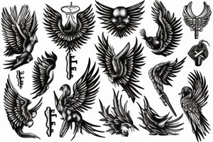 vintage key with wings tattoo idea