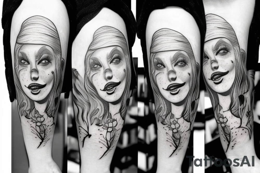 realistic woman future clown tattoo idea