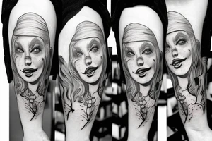 realistic woman future clown tattoo idea