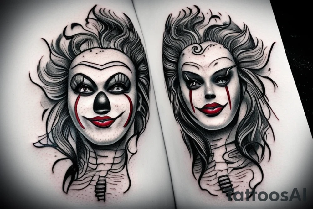 realistic woman future clown tattoo idea