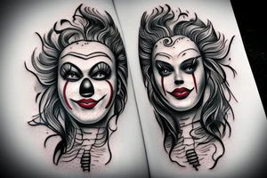 realistic woman future clown tattoo idea