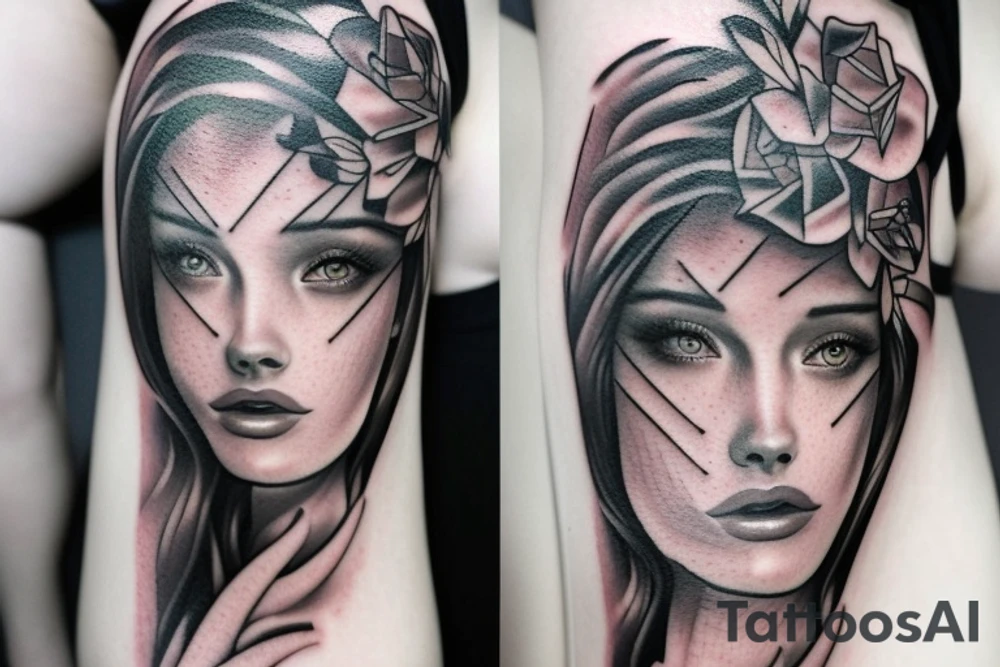 realistic woman fantasy tattoo idea