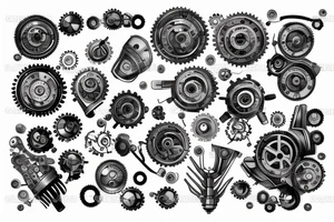 One gear with pistons going down top of arm looking as if mechanical parts are underneath the skin tattoo idea