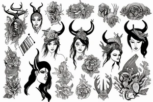 a goddess with horns holding a balance scale tattoo idea