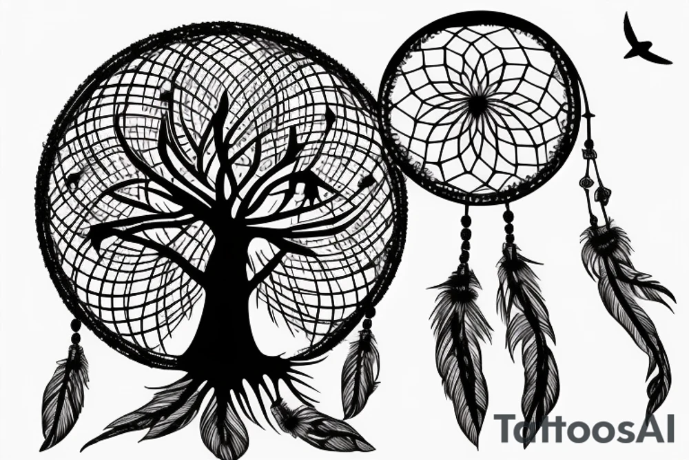 Tree of life inside dream catcher with birds flying away tattoo idea