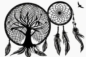 Tree of life inside dream catcher with birds flying away tattoo idea