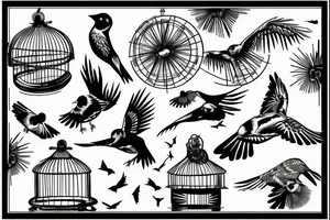 birds flying into cage tattoo idea
