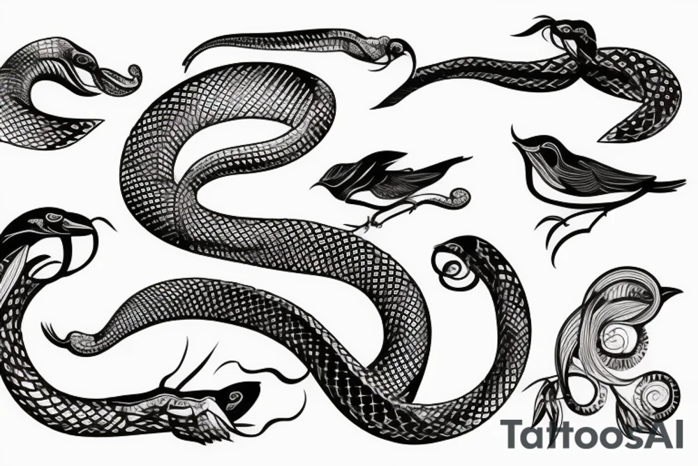 snake as bird tattoo idea
