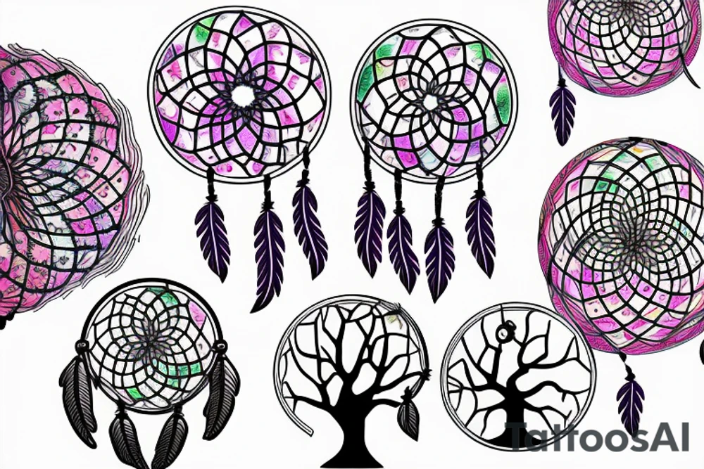 Color splash background with the tree of life inside of a dreamcatcher tattoo idea