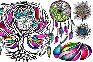 Color splash background with the tree of life inside of a dreamcatcher tattoo idea