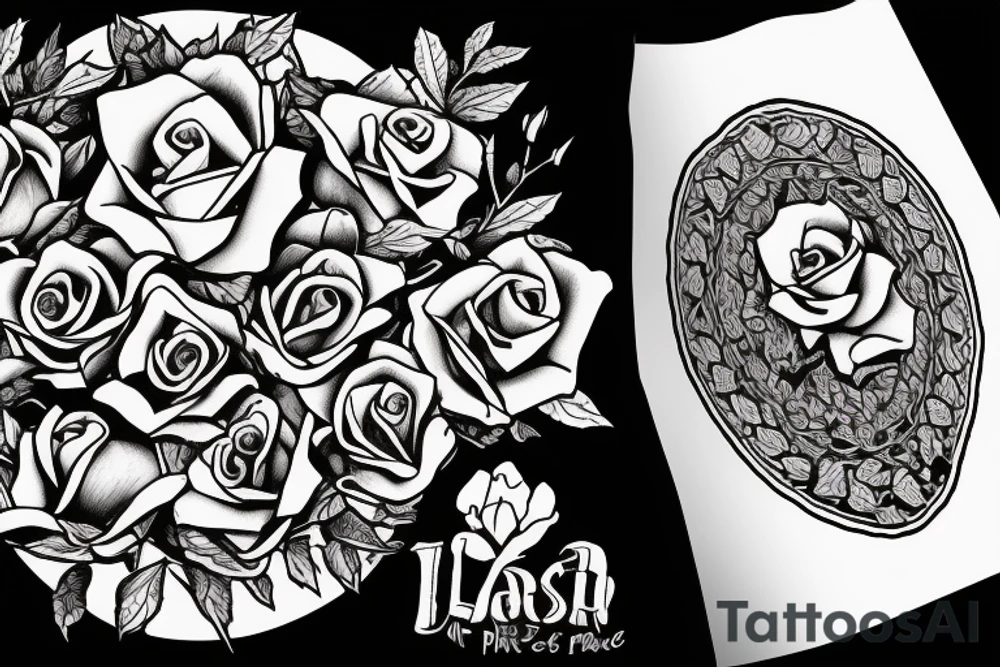 mountain with three long-stemmed roses, with a banner woven between the stems saying "He Wars for my Peace" tattoo idea