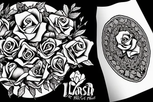 mountain with three long-stemmed roses, with a banner woven between the stems saying "He Wars for my Peace" tattoo idea