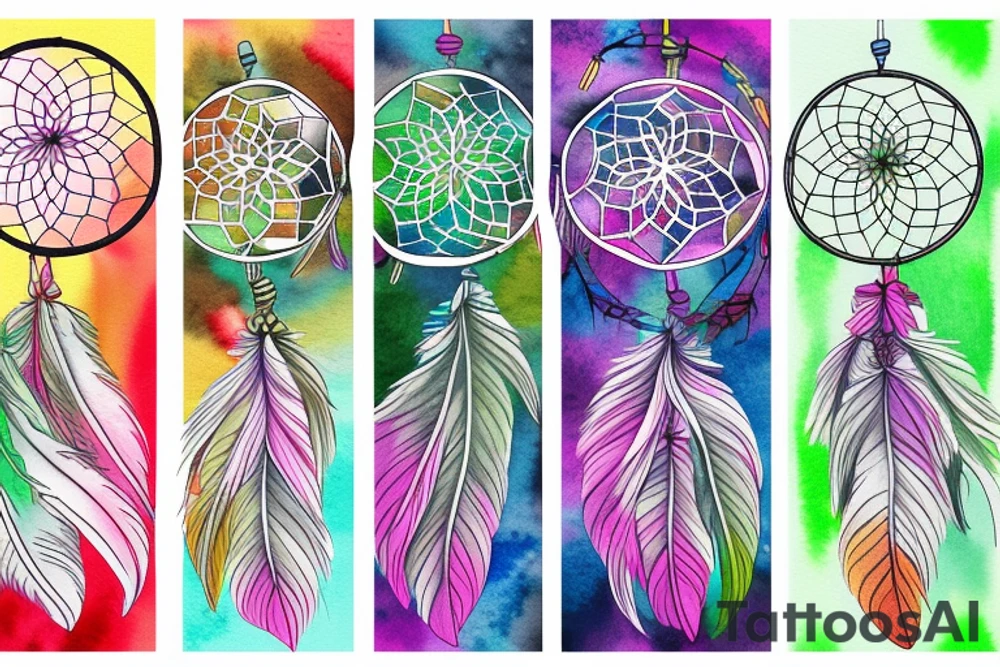 Color splash background with the tree of life inside of a dreamcatcher tattoo idea