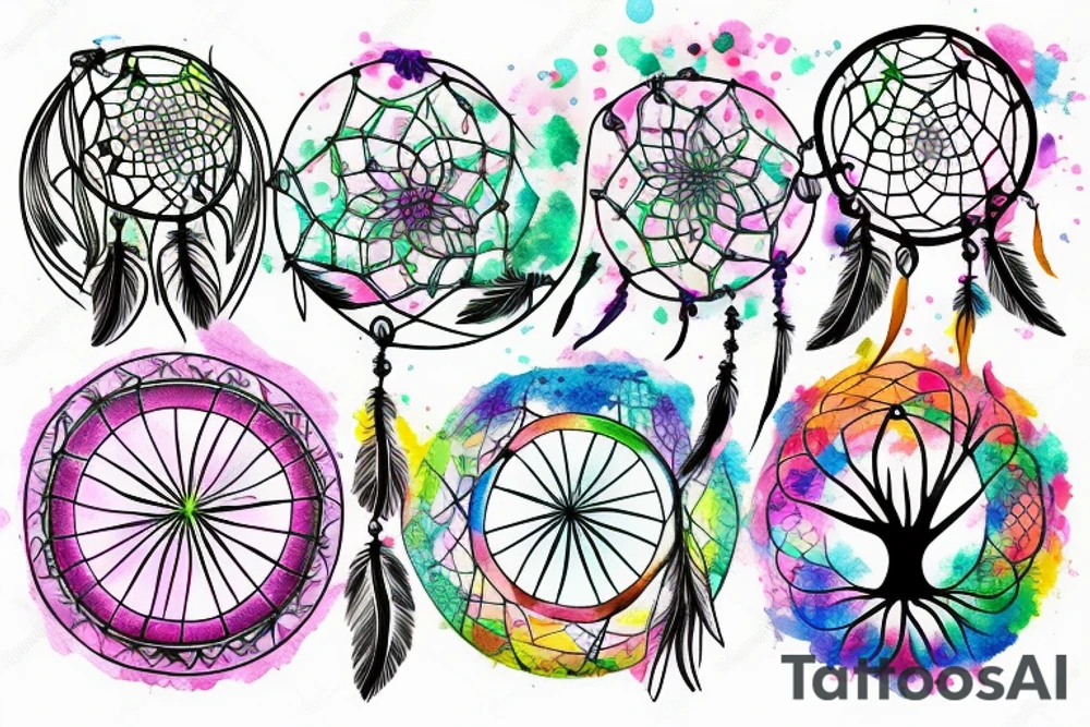 Color splash background with the tree of life inside of a dreamcatcher tattoo idea