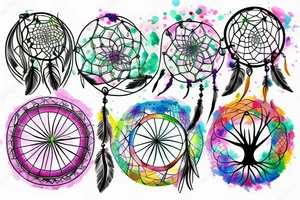 Color splash background with the tree of life inside of a dreamcatcher tattoo idea