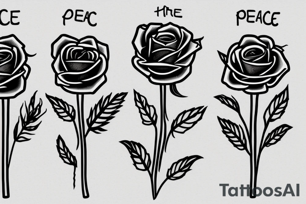 three long-stemmed roses, with a banner woven between the stems saying "He Wars for my Peace" tattoo idea