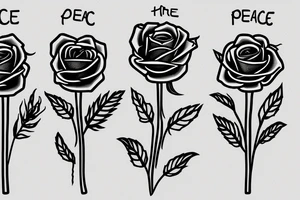 three long-stemmed roses, with a banner woven between the stems saying "He Wars for my Peace" tattoo idea