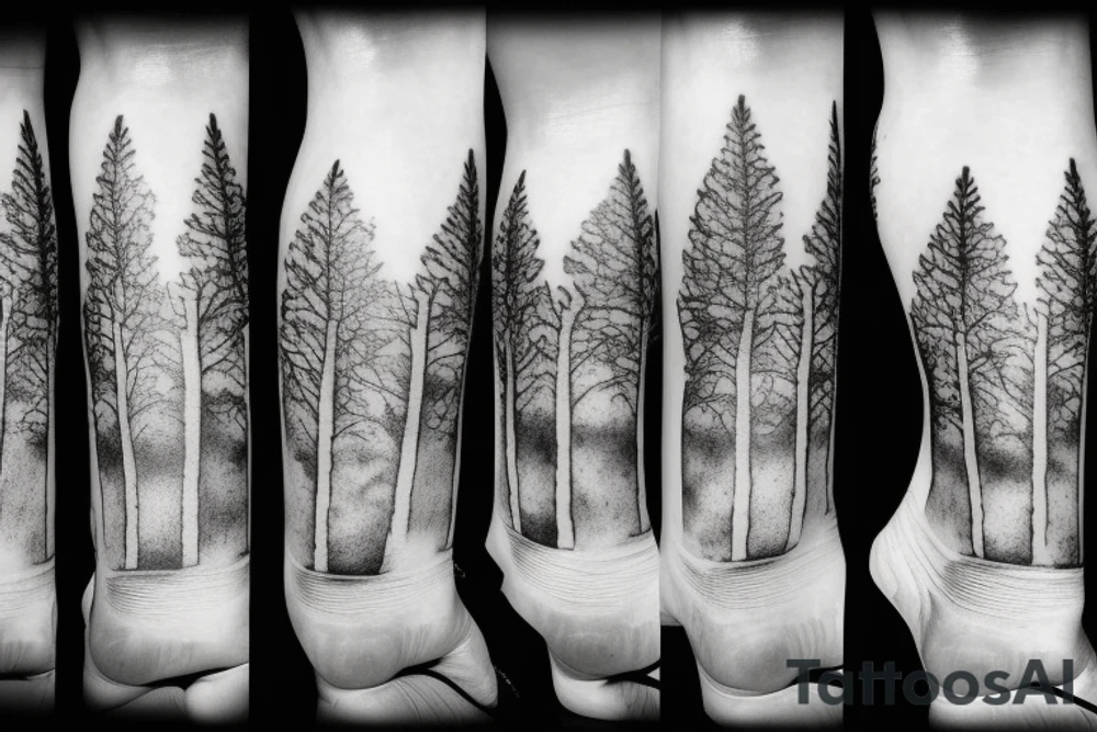 Tree limbs going up the leg with three polaroid's mixed in with burnt edges tattoo idea