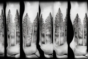 Tree limbs going up the leg with three polaroid's mixed in with burnt edges tattoo idea
