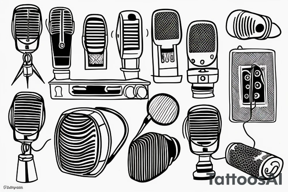 doodle of microphone emitting light tattoo idea