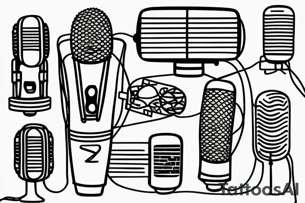 doodle of microphone emitting light tattoo idea