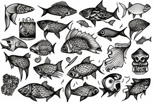 Stabbed fish living on tree of life tattoo idea