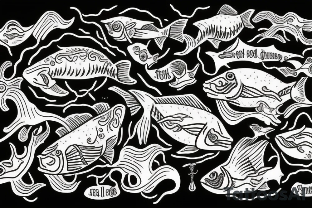 Stabbed fish living on tree of life tattoo idea