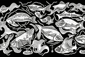 Stabbed fish living on tree of life tattoo idea