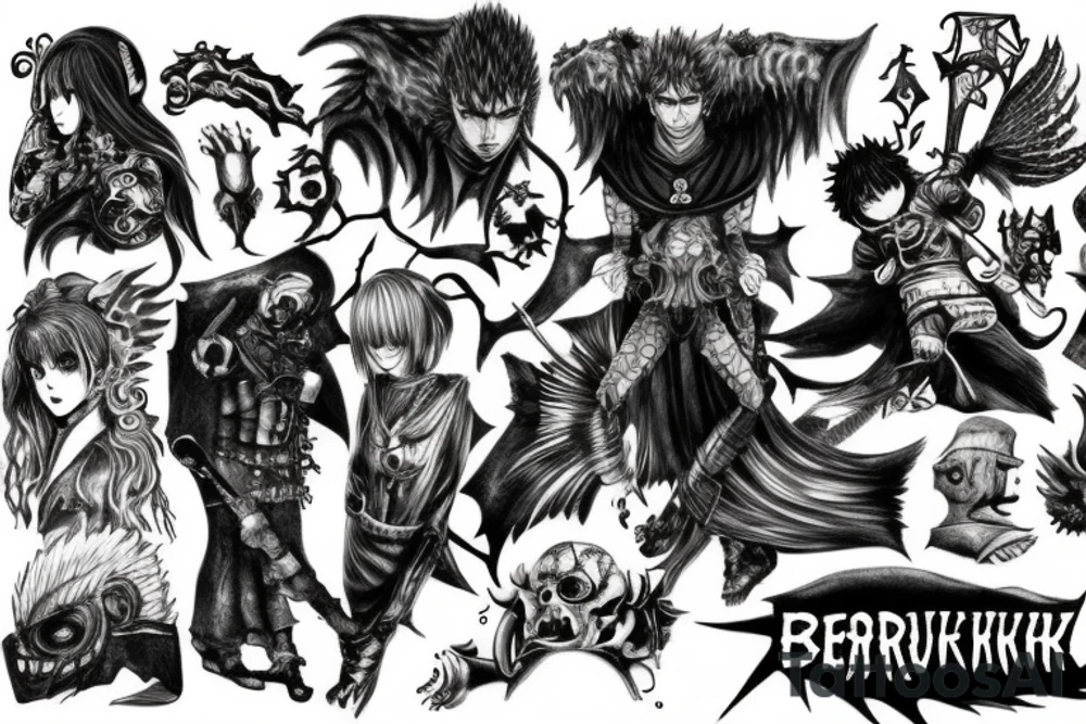 berserk, anime, guts, god hand tattoo idea