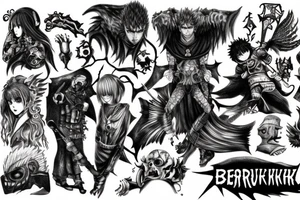 berserk, anime, guts, god hand tattoo idea