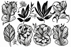 Lily flower, leaves and birds tattoo idea
