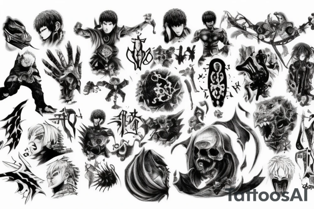 Berserk, anime, guts, god hand tattoo idea