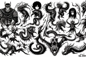 Berserk, anime, guts, god hand, devil, demons, monster,  dragon slayer tattoo idea