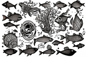 Stabbed fish living on tree of life tattoo idea