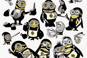 Penguins from madgascar and minions fighting tattoo idea