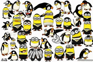 Penguins from madgascar and minions fighting tattoo idea