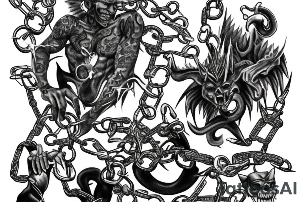 chains binding a demon tattoo idea
