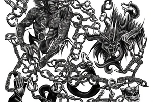 chains binding a demon tattoo idea