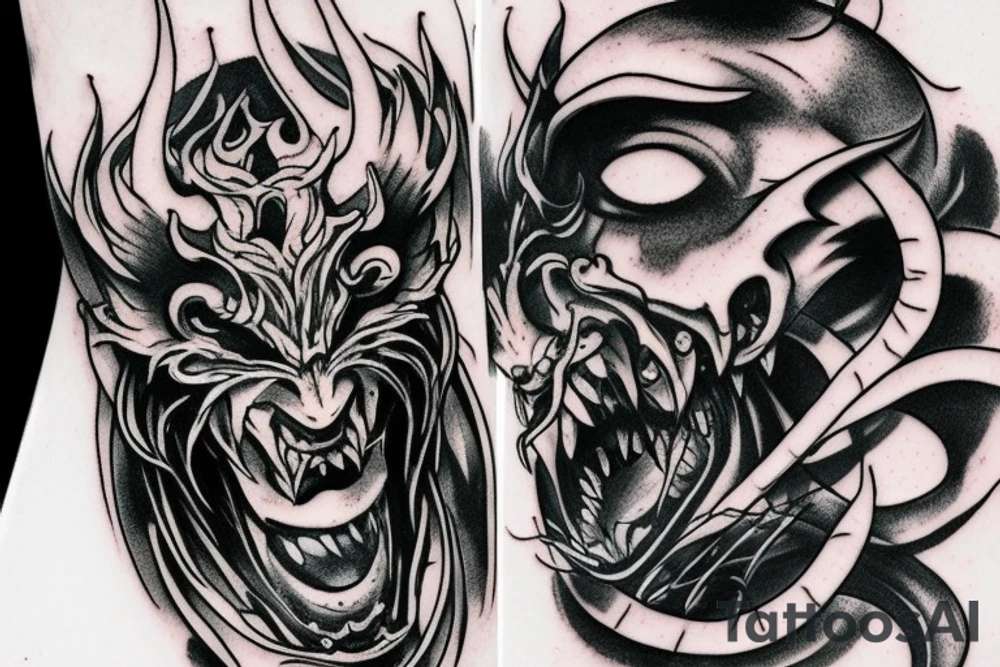 chains binding a demon tattoo idea