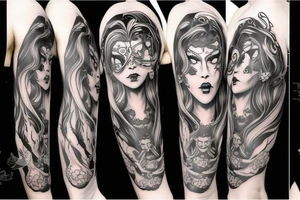 berserk style angelic woman with a mask tattoo idea