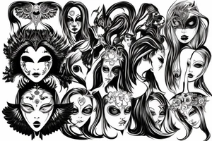 berserk style angelic woman with a mask tattoo idea